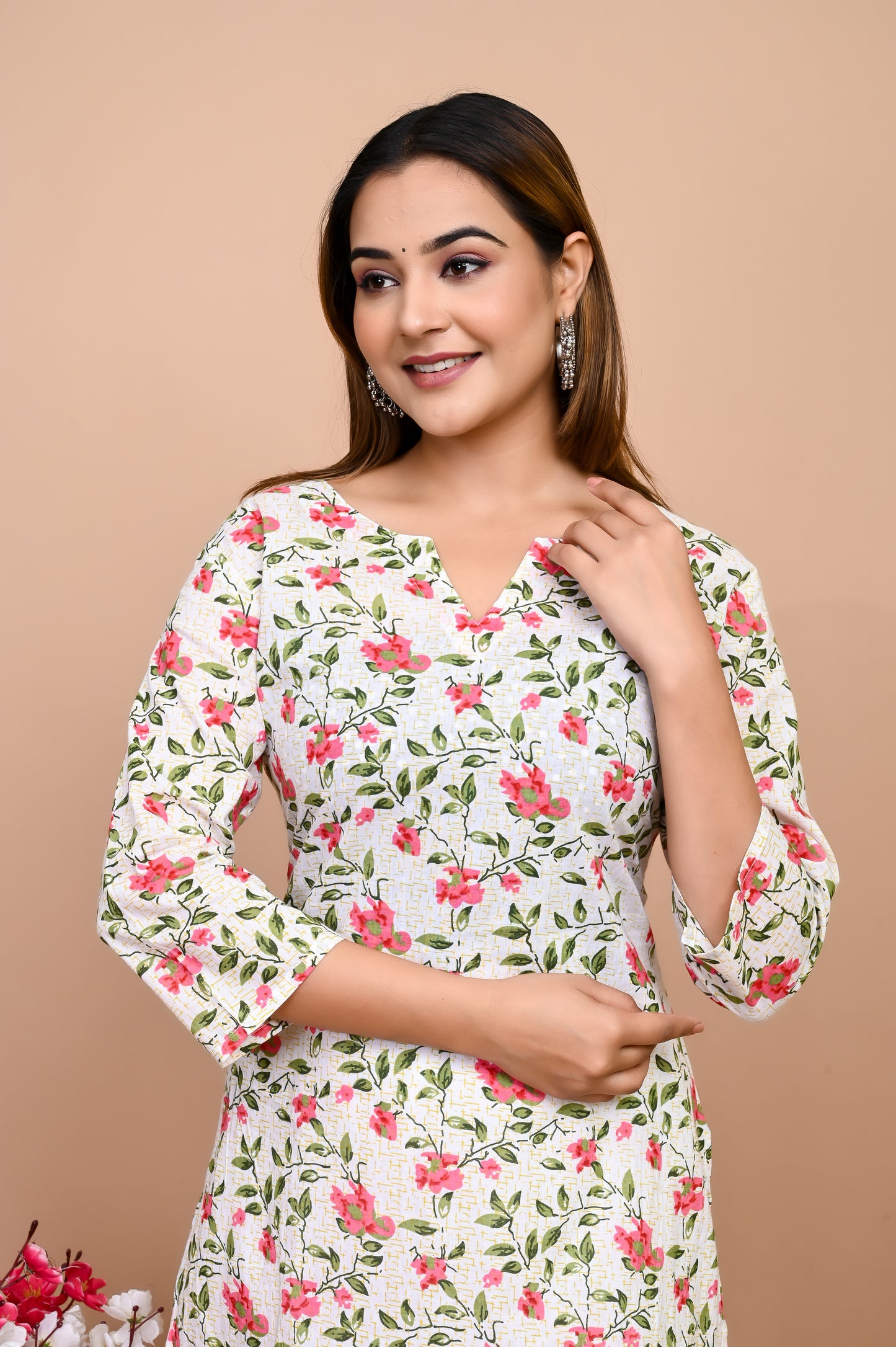 Jaipuri Pretty Pink 100% Cotton Short Kurti
