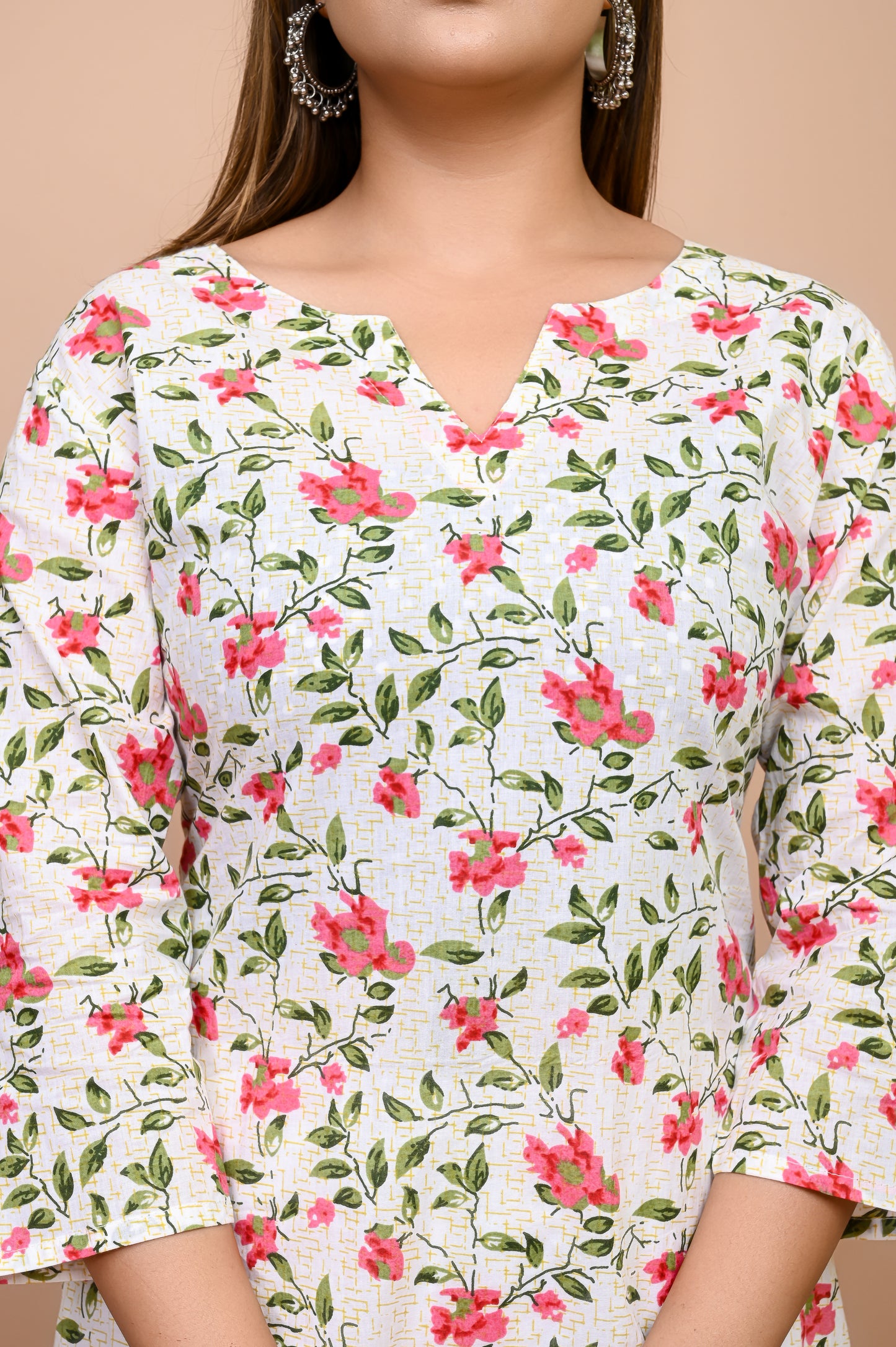 Jaipuri Pretty Pink 100% Cotton Short Kurti