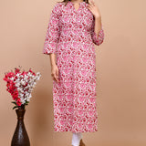 Jaipuri Bubble Gum Pink Jaal Print 100% Cotton Straight Kurti