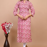 Jaipuri Bubble Gum Pink Jaal Print 100% Cotton Straight Kurti