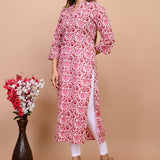 Jaipuri Bubble Gum Pink Jaal Print 100% Cotton Straight Kurti