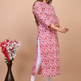 Jaipuri Bubble Gum Pink Jaal Print 100% Cotton Straight Kurti