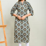 Jaipuri Dual Colour Jaal Print 100% Cotton Straight Kurti