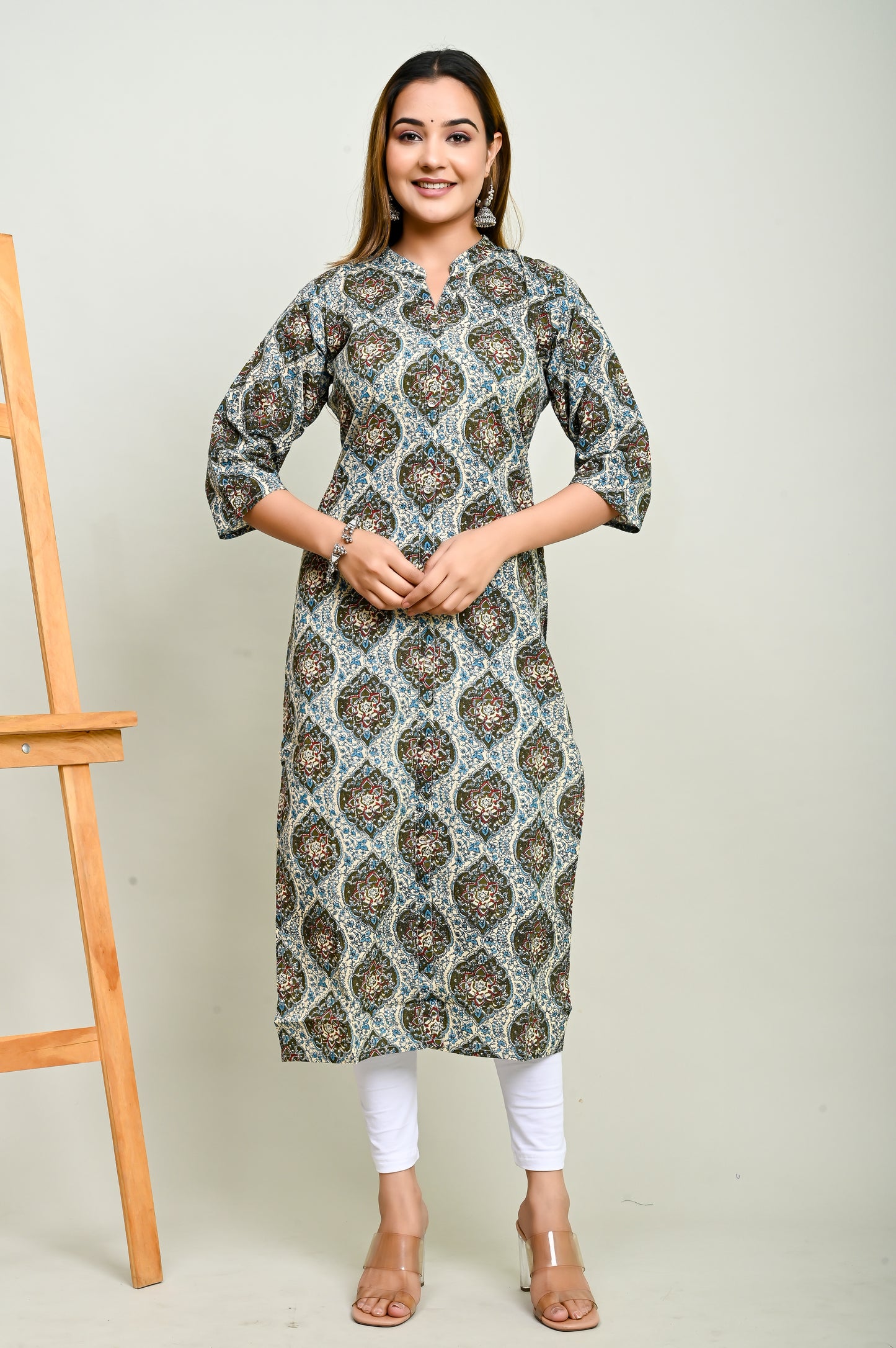 Jaipuri Dual Colour Jaal Print 100% Cotton Straight Kurti