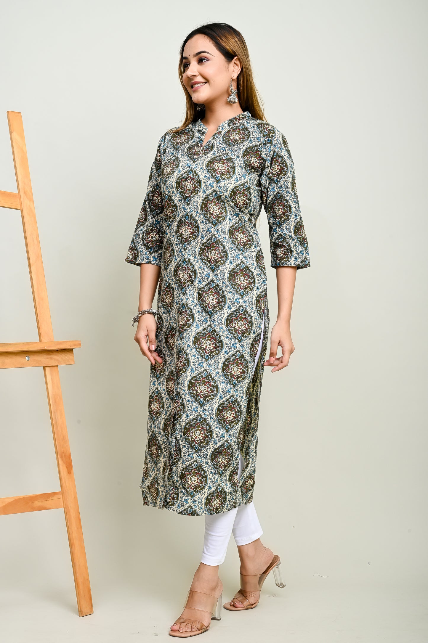 Jaipuri Dual Colour Jaal Print 100% Cotton Straight Kurti