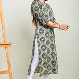 Jaipuri Dual Colour Jaal Print 100% Cotton Straight Kurti