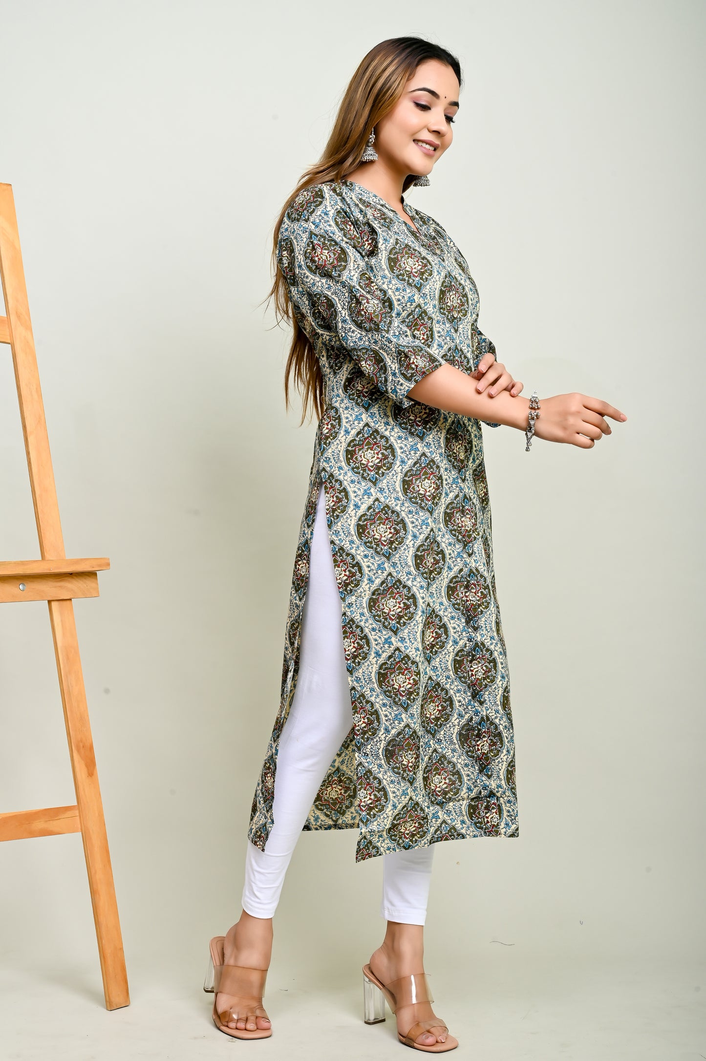Jaipuri Dual Colour Jaal Print 100% Cotton Straight Kurti