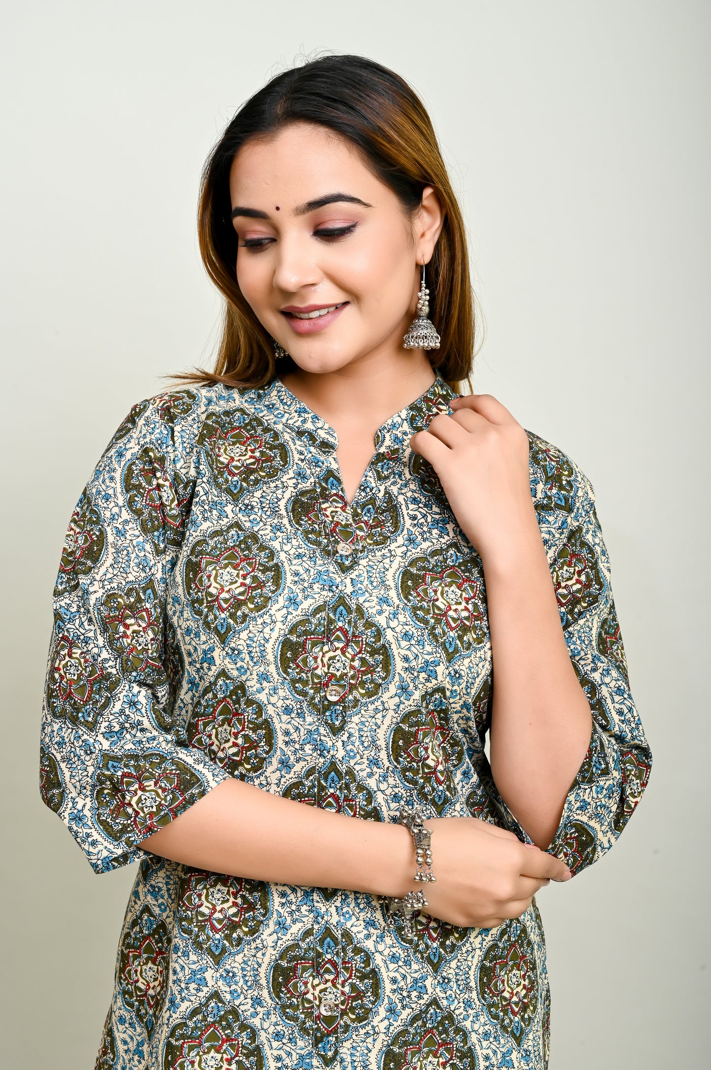 Jaipuri Dual Colour Jaal Print 100% Cotton Straight Kurti