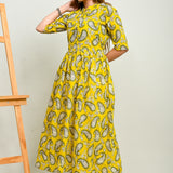 Yellow paisley 100% cotton Flared kurti