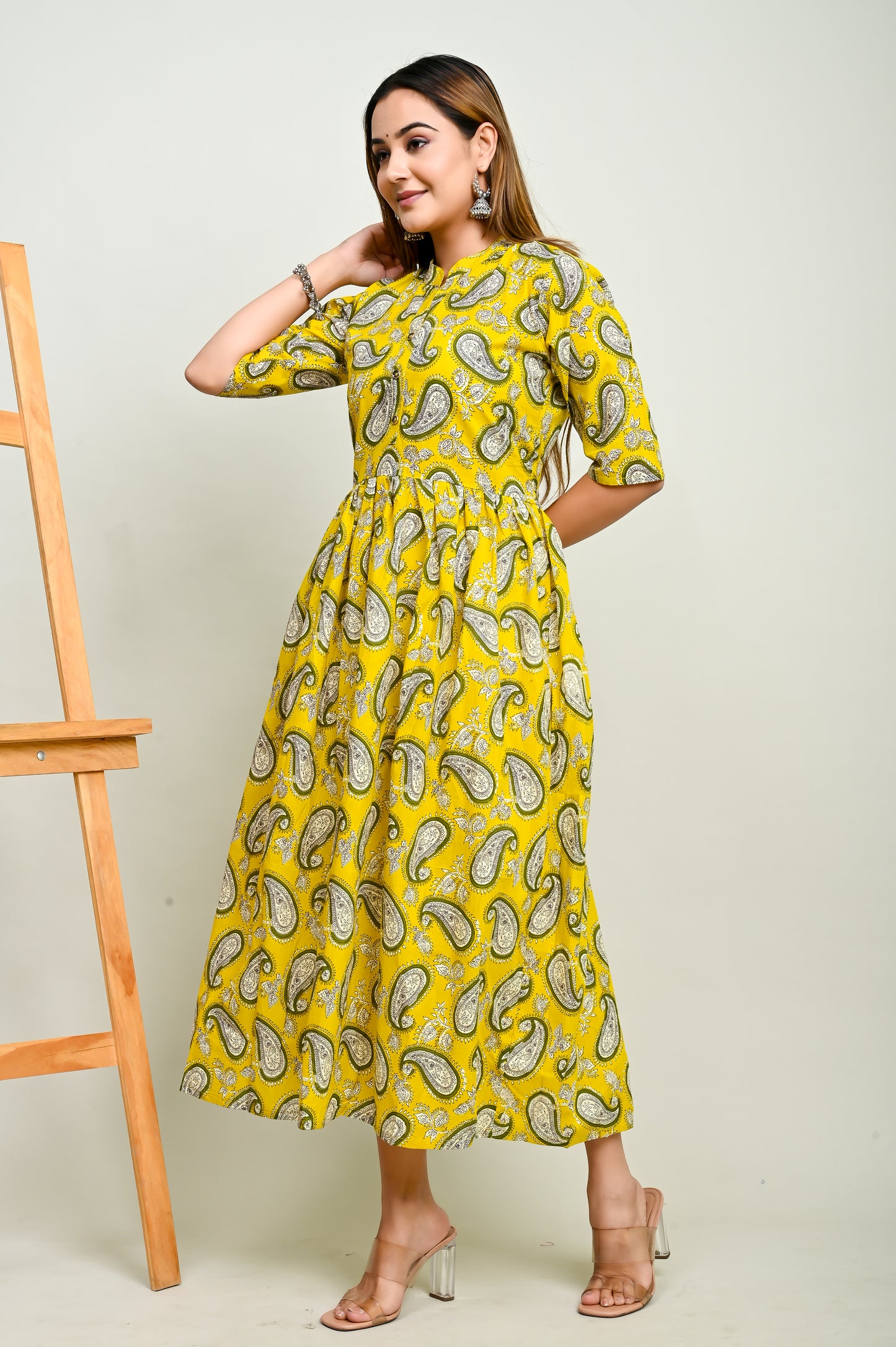 Yellow paisley 100% cotton Flared kurti