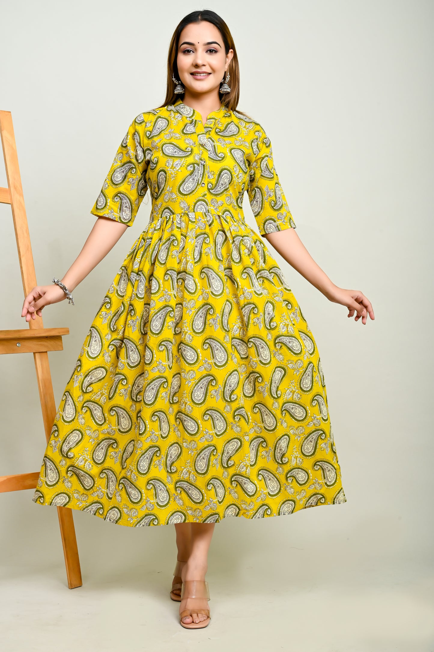 Yellow paisley 100% cotton Flared kurti