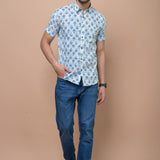 Blue Butti Printed 100% Cotton Shirt