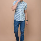 Blue Butti Printed 100% Cotton Shirt