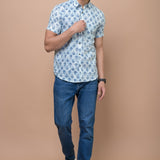 Blue Butti Printed 100% Cotton Shirt