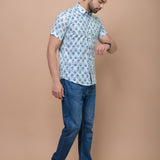 Blue Butti Printed 100% Cotton Shirt