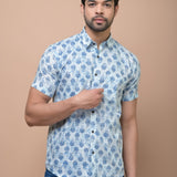 Blue Butti Printed 100% Cotton Shirt