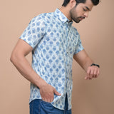 Blue Butti Printed 100% Cotton Shirt