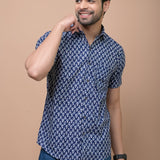 Blue Butti Printed 100% Cotton Shirt