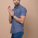 Blue Butti Printed 100% Cotton Shirt