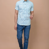 Men Blue strips Printed 100% Cotton Shirt