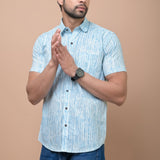 Men Blue strips Printed 100% Cotton Shirt