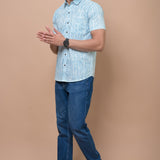 Men Blue strips Printed 100% Cotton Shirt