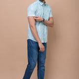 Men Blue strips Printed 100% Cotton Shirt