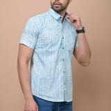 Men Blue strips Printed 100% Cotton Shirt