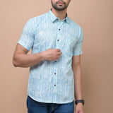 Men Blue strips Printed 100% Cotton Shirt