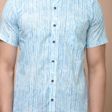 Men Blue strips Printed 100% Cotton Shirt