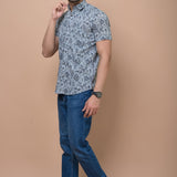 Men Grey Phoolwari Printed 100% Cotton Shirt