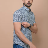 Men Grey Phoolwari Printed 100% Cotton Shirt