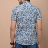 Men Grey Phoolwari Printed 100% Cotton Shirt