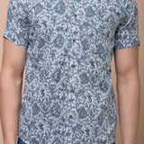 Men Grey Phoolwari Printed 100% Cotton Shirt