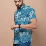 Men Class Blue Jaipuri Printed 100% Cotton Shirt