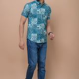 Men Class Blue Jaipuri Printed 100% Cotton Shirt