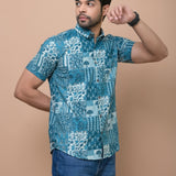 Men Class Blue Jaipuri Printed 100% Cotton Shirt