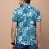 Men Class Blue Jaipuri Printed 100% Cotton Shirt