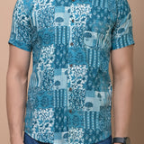 Men Class Blue Jaipuri Printed 100% Cotton Shirt