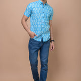 Sky BluePrinted 100% Cotton Shirt