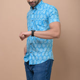 Sky BluePrinted 100% Cotton Shirt