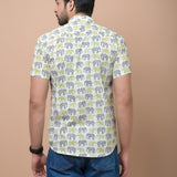 Grey - Green Elephant Printed 100% Cotton Shirt