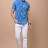 Men Blue Butti Printed 100% Cotton Shirt