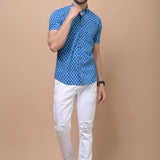 Men Blue Butti Printed 100% Cotton Shirt