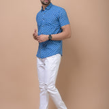 Men Blue Butti Printed 100% Cotton Shirt