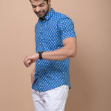 Men Blue Butti Printed 100% Cotton Shirt