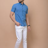 Men Blue Butti Printed 100% Cotton Shirt