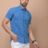 Men Blue Butti Printed 100% Cotton Shirt