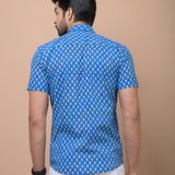 Men Blue Butti Printed 100% Cotton Shirt