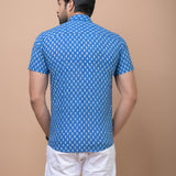 Men Blue Butti Printed 100% Cotton Shirt